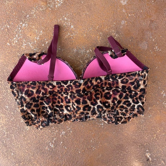 NWOT Victorias Secret Lace Bralette Cheetah Print Small Underwire push up sz xs - Picture 3 of 5